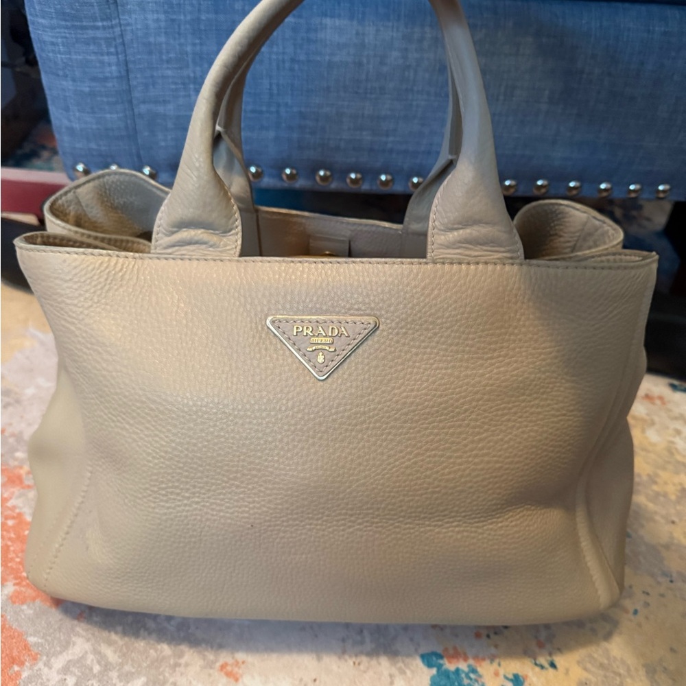 Prada nude gold large leather canapa tote bag